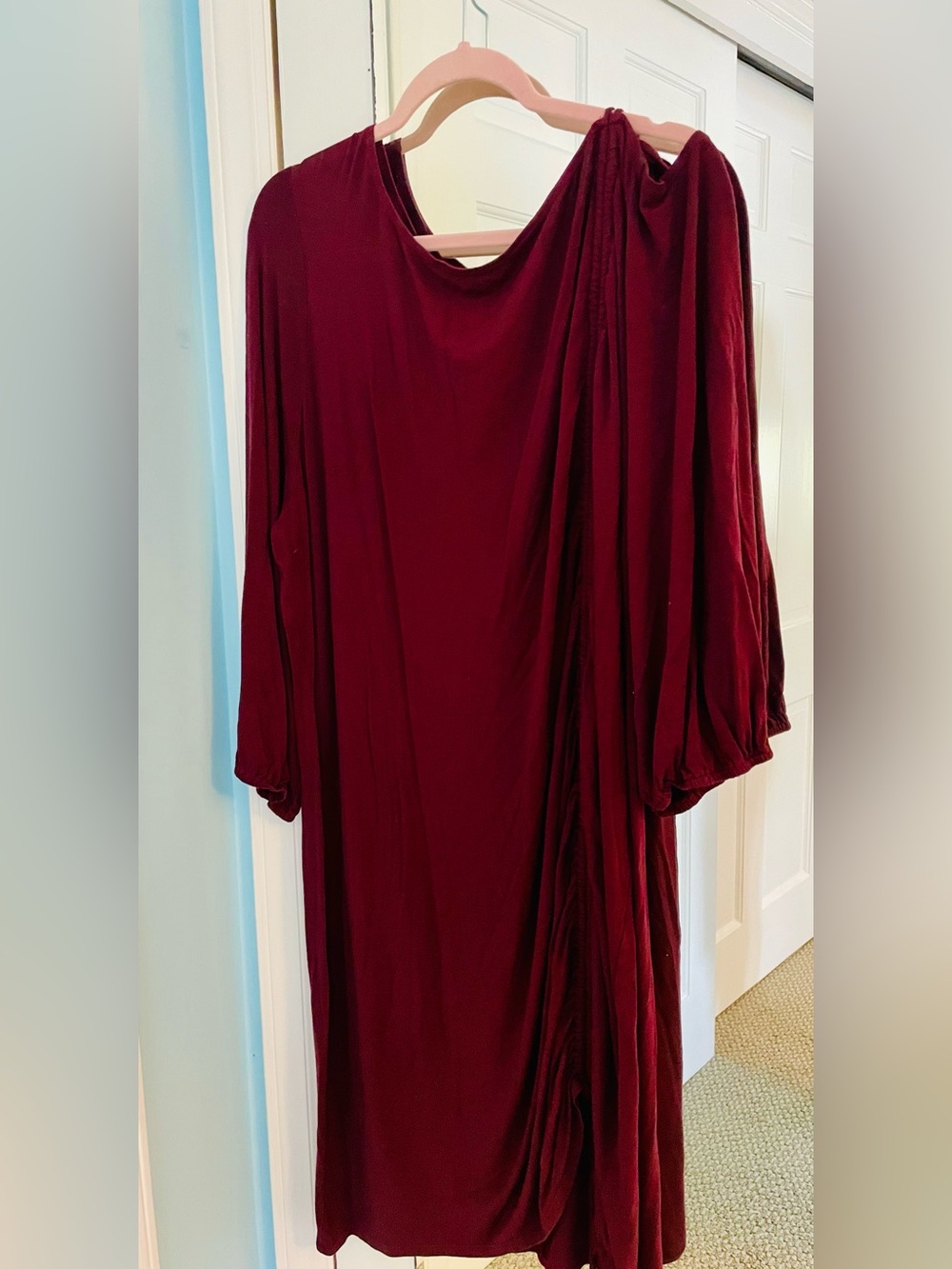 Cato T-Shirt Cinch Dress- Cinches from Shoulder to Hem! Rich Burgandy color!